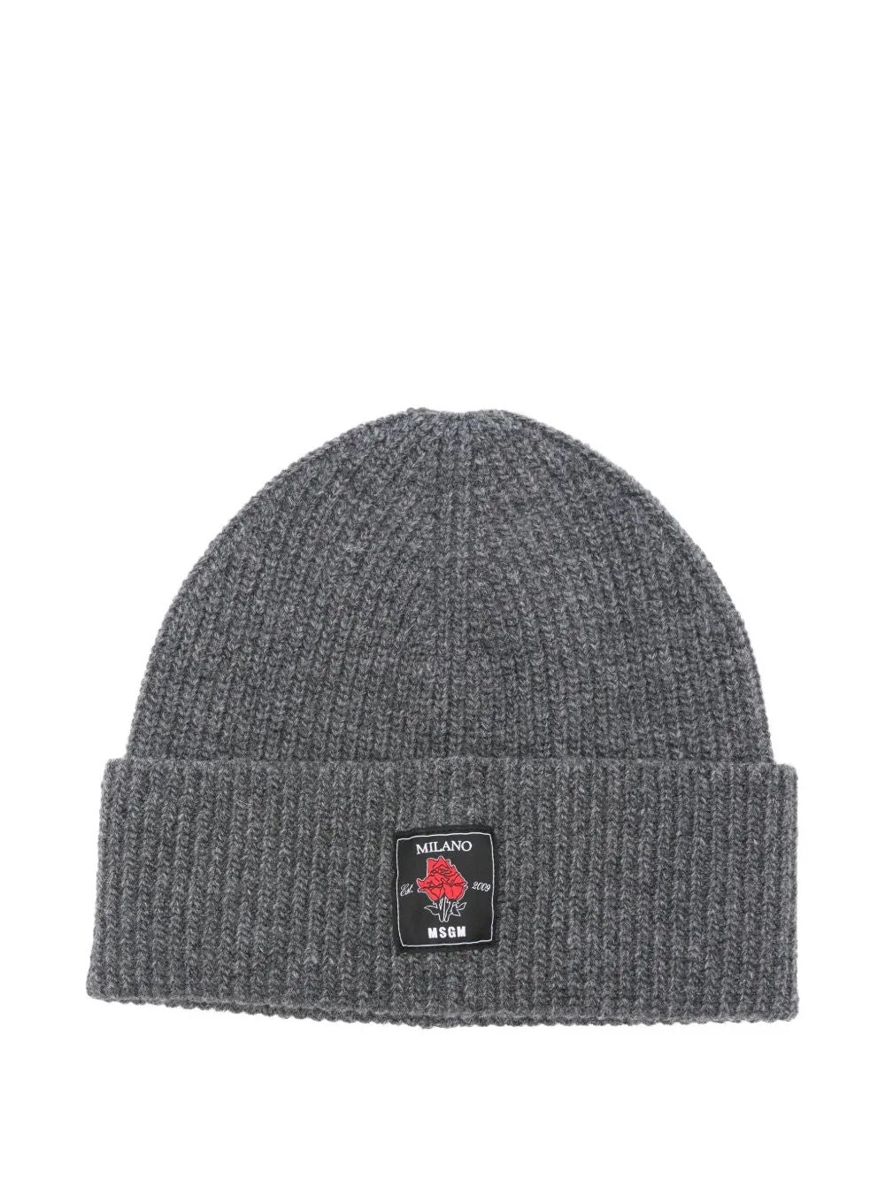 MSGM Ribbed Beanie with Rose Patch