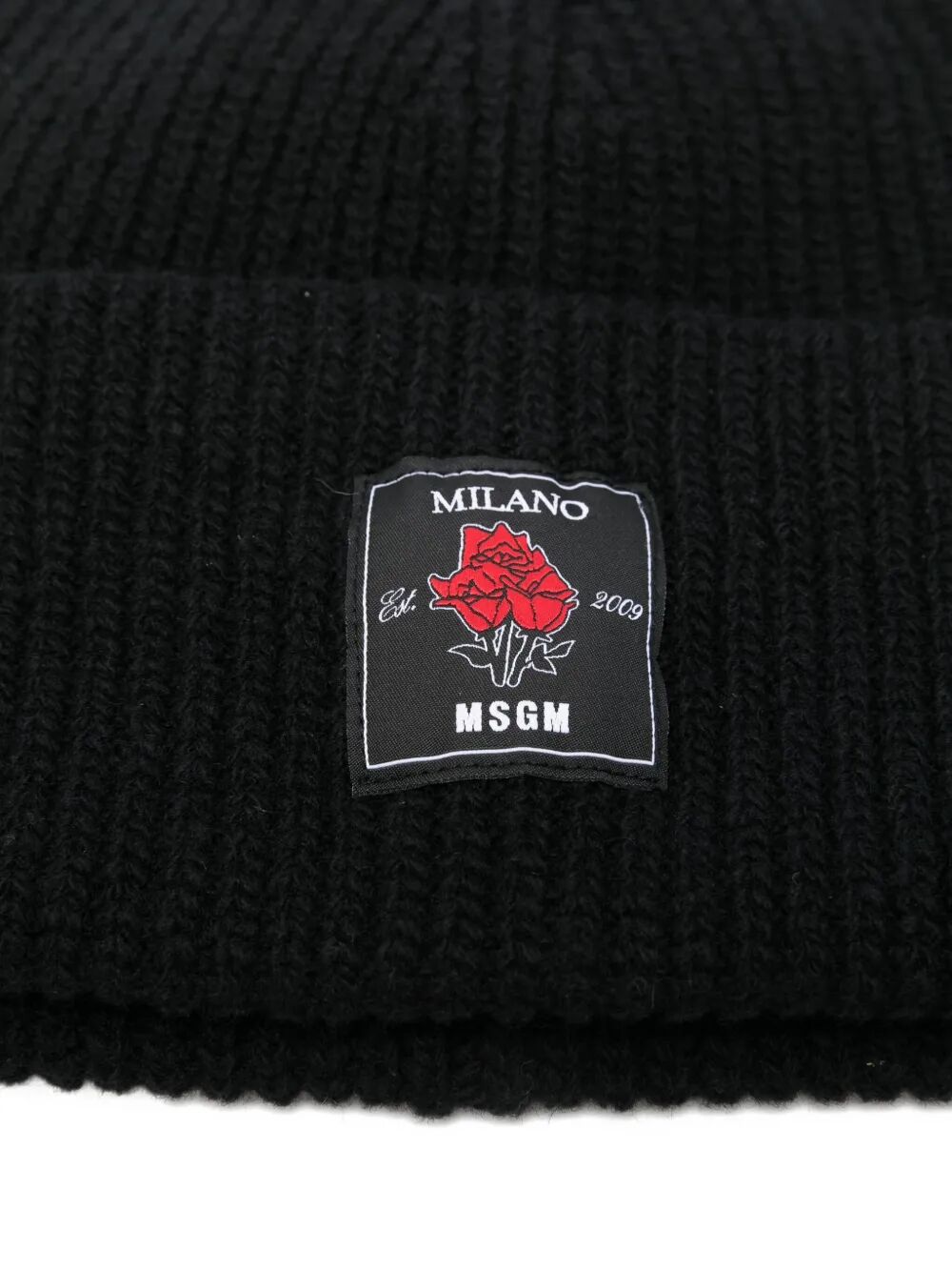 MSGM Ribbed Beanie with Rose Patch