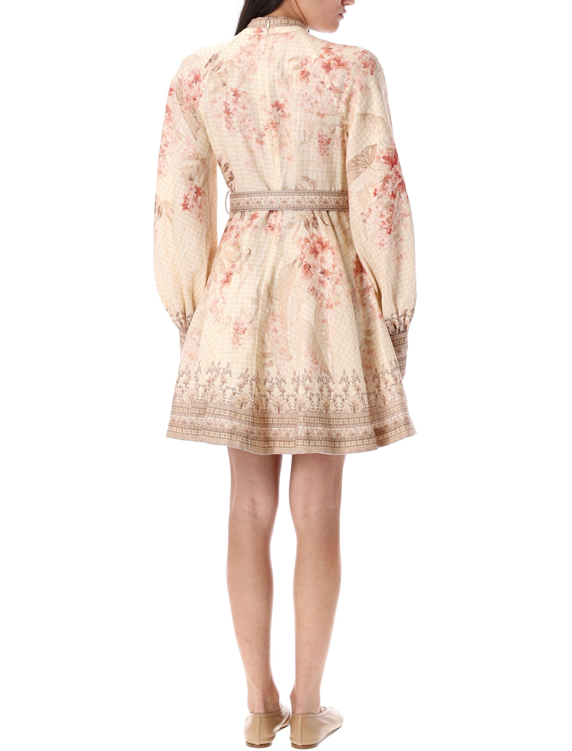 ZIMMERMANN Buttoned Mini Dress with Stand Collar and Blouson Sleeves