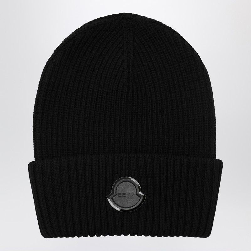 MONCLER GENIUS Wool Beanie with Ribbed Design and Logo Patch