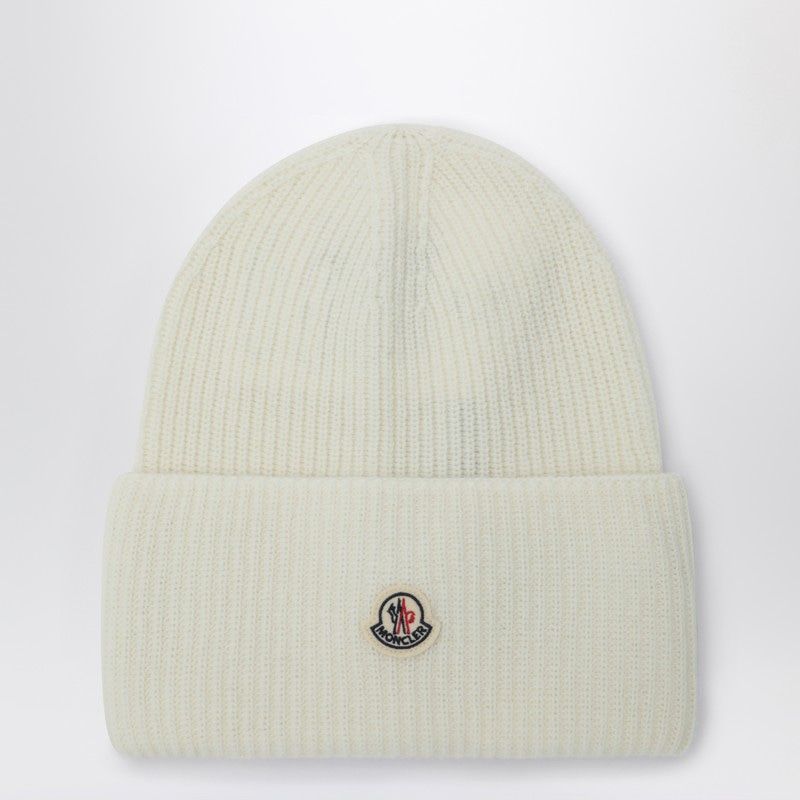 MONCLER Ribbed Wool Beanie with Logo Patch