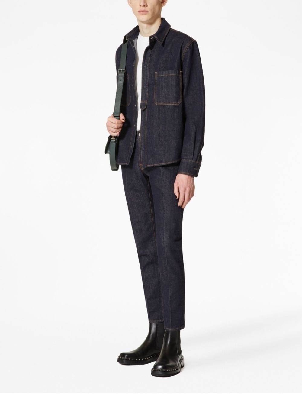 VALENTINO Cotton Shirt with Embroidered Logo and Contrast Stitching - Men's FW23