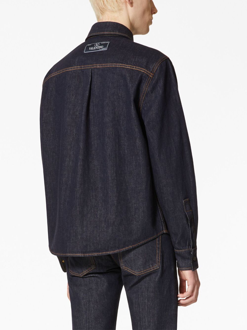 VALENTINO Cotton Shirt with Embroidered Logo and Contrast Stitching - Men's FW23