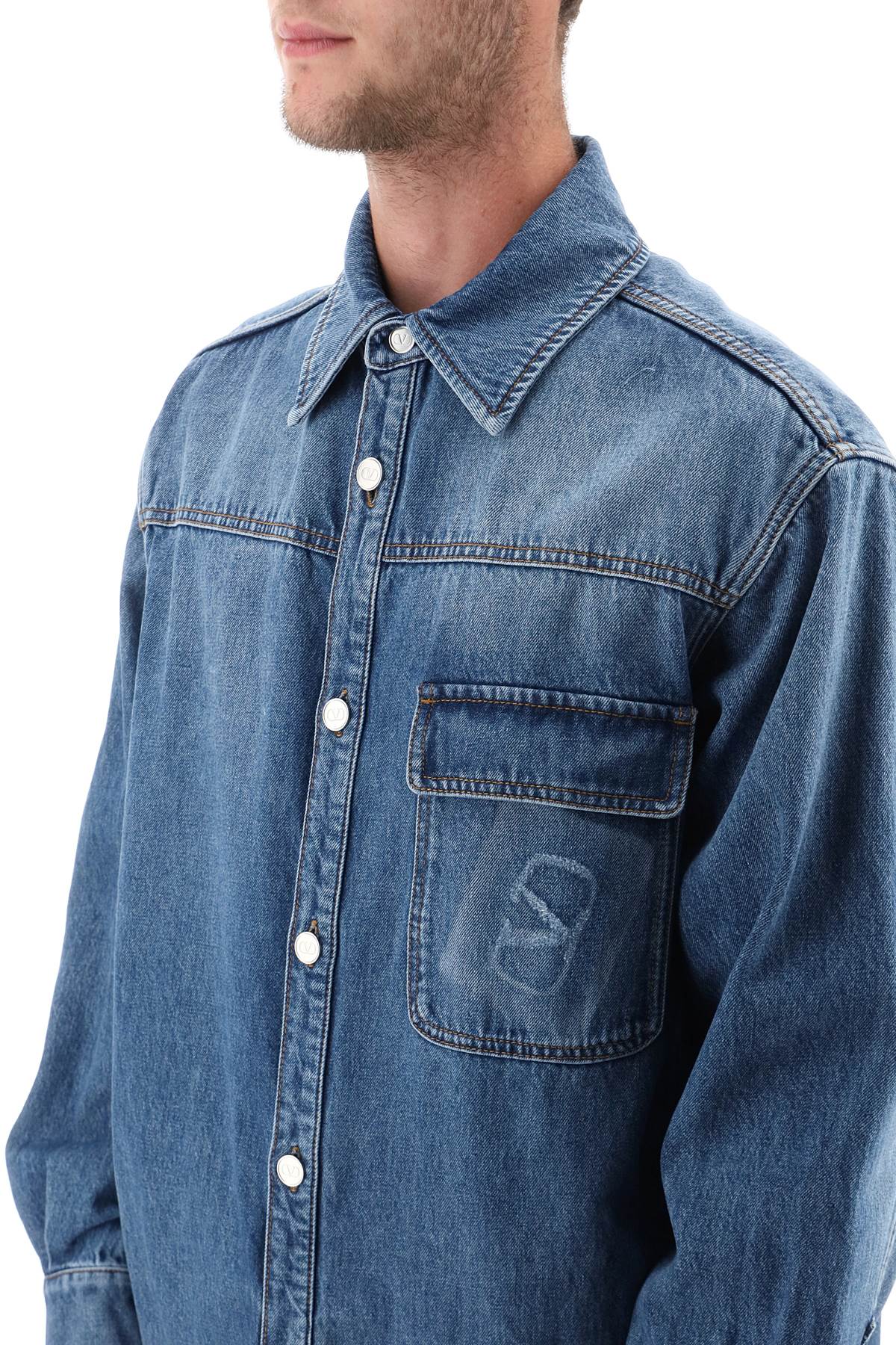 VALENTINO Overshirt in Denim with Contrast Stitching