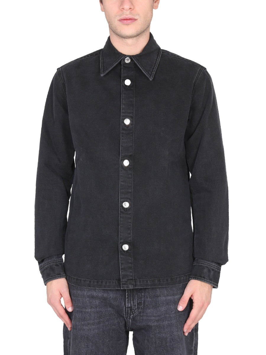 SÉFR Regular Fit Black Shirt with Wide Collar