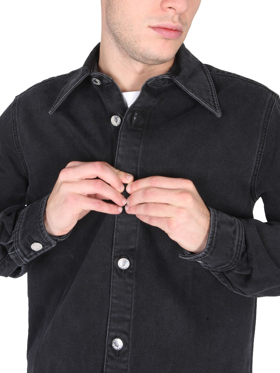 SÉFR Regular Fit Black Shirt with Wide Collar