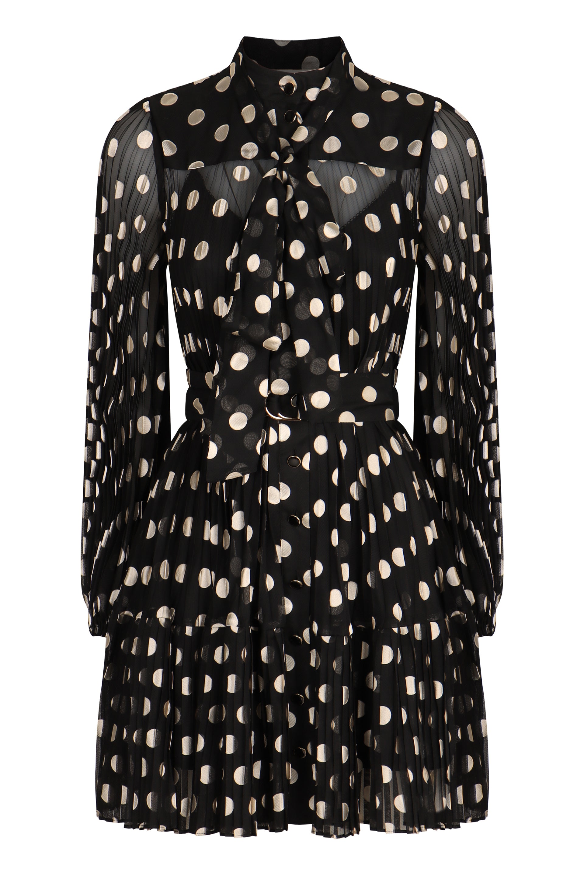 ZIMMERMANN Pleated Mini Dress with Tie Neck and Coordinated Belt