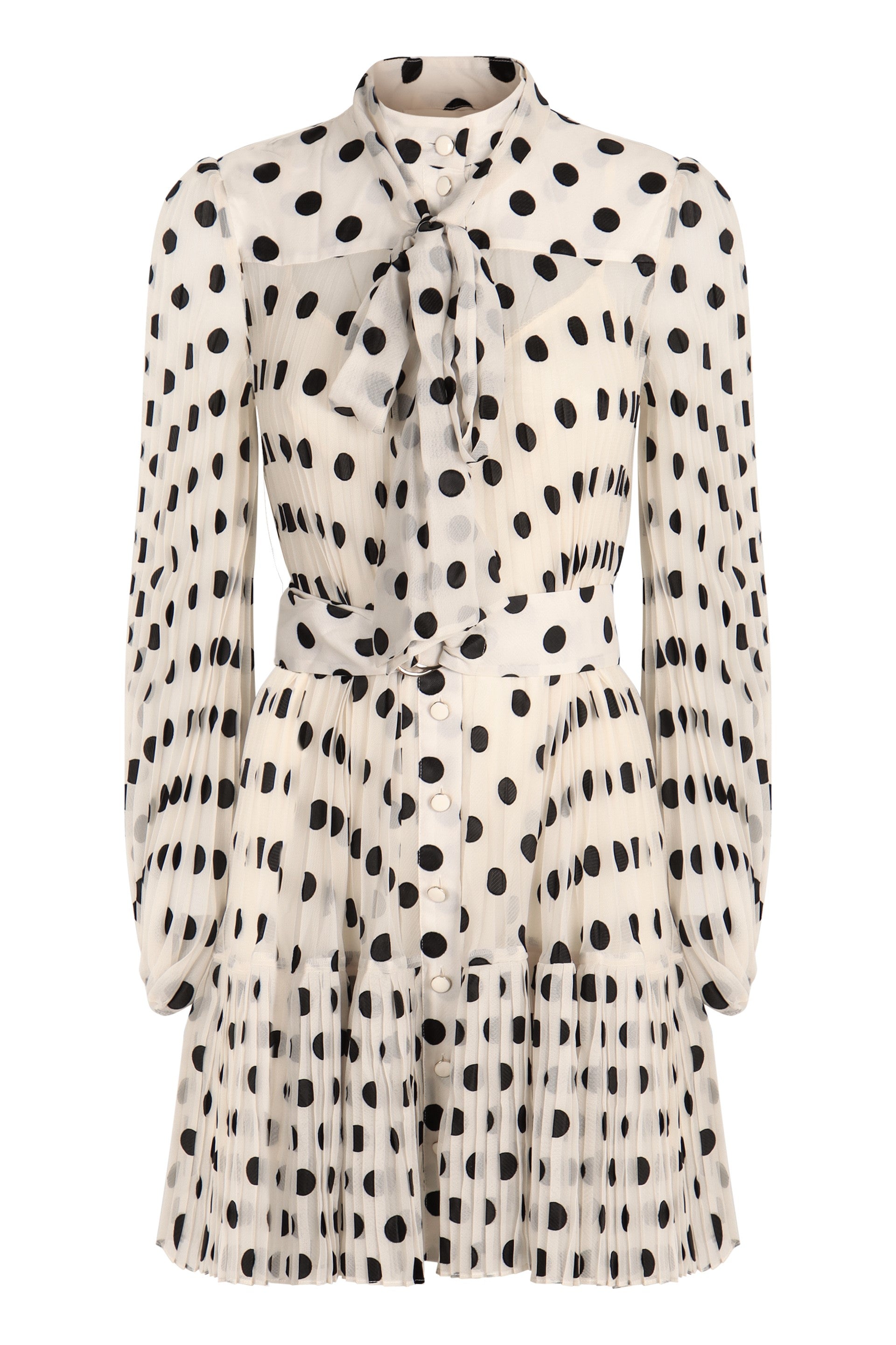 ZIMMERMANN Pleated Mini Dress with Tie Neck and Coordinated Waist Belt