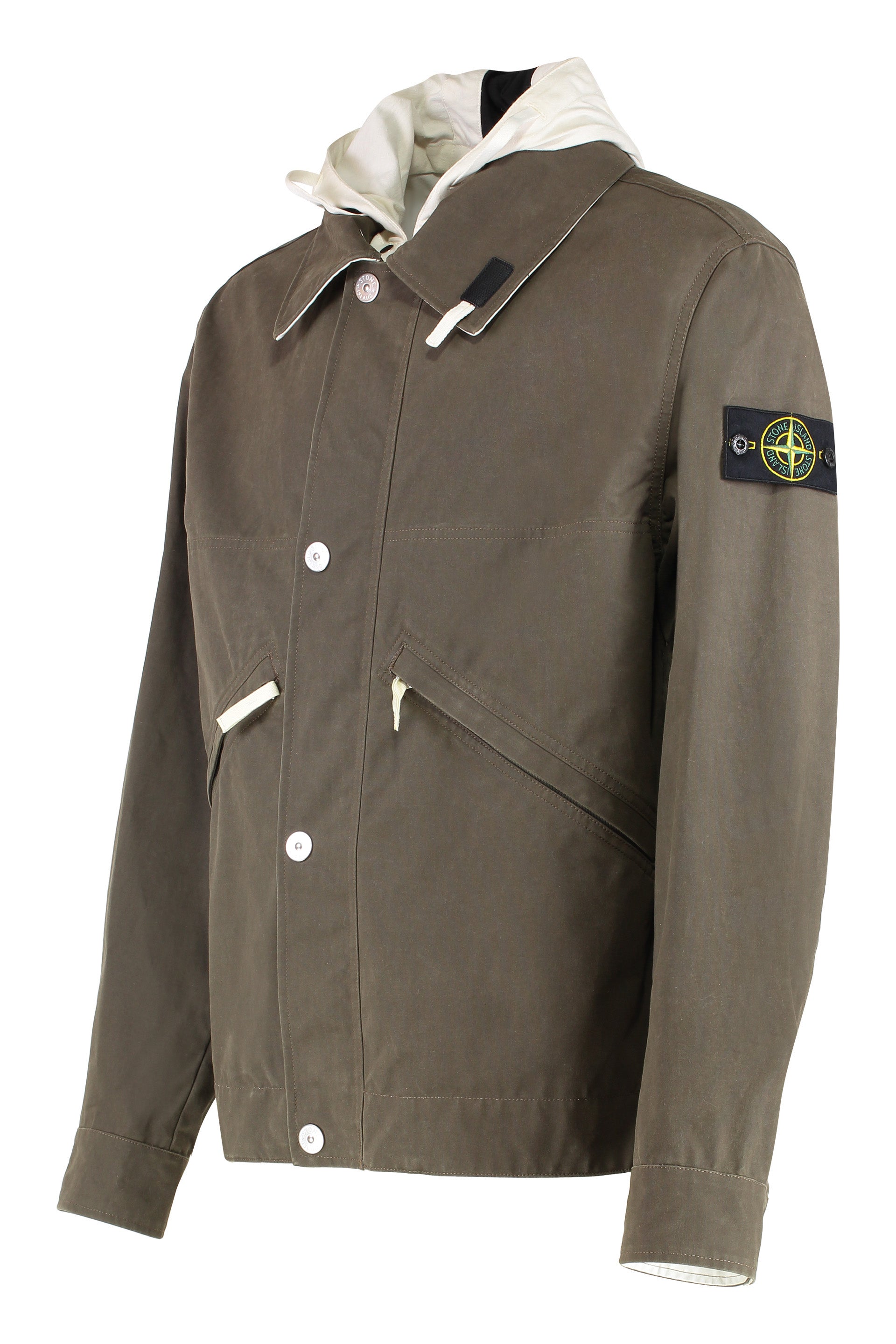 STONE ISLAND Hooded Cotton Jacket with Removable Patch for Men