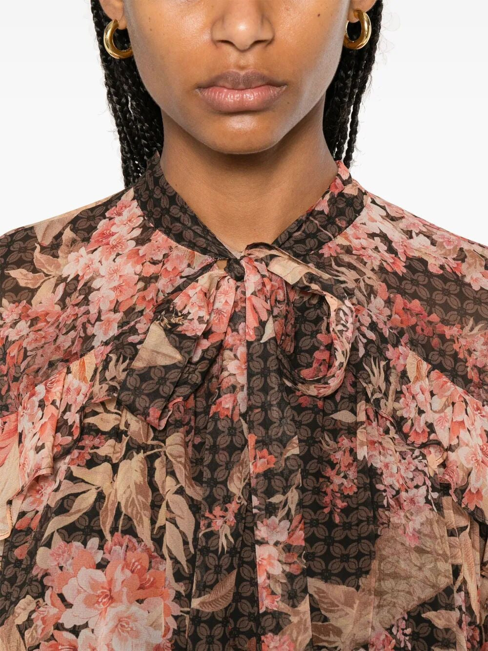 ZIMMERMANN Floral Printed Blouse with Pussy-Bow and Ruffle Details