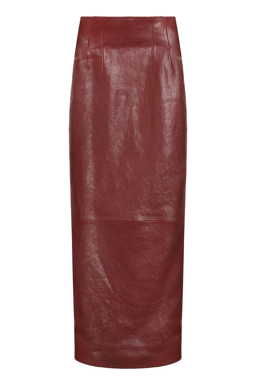 KHAITE Mini Leather Skirt with Back Slit Hem