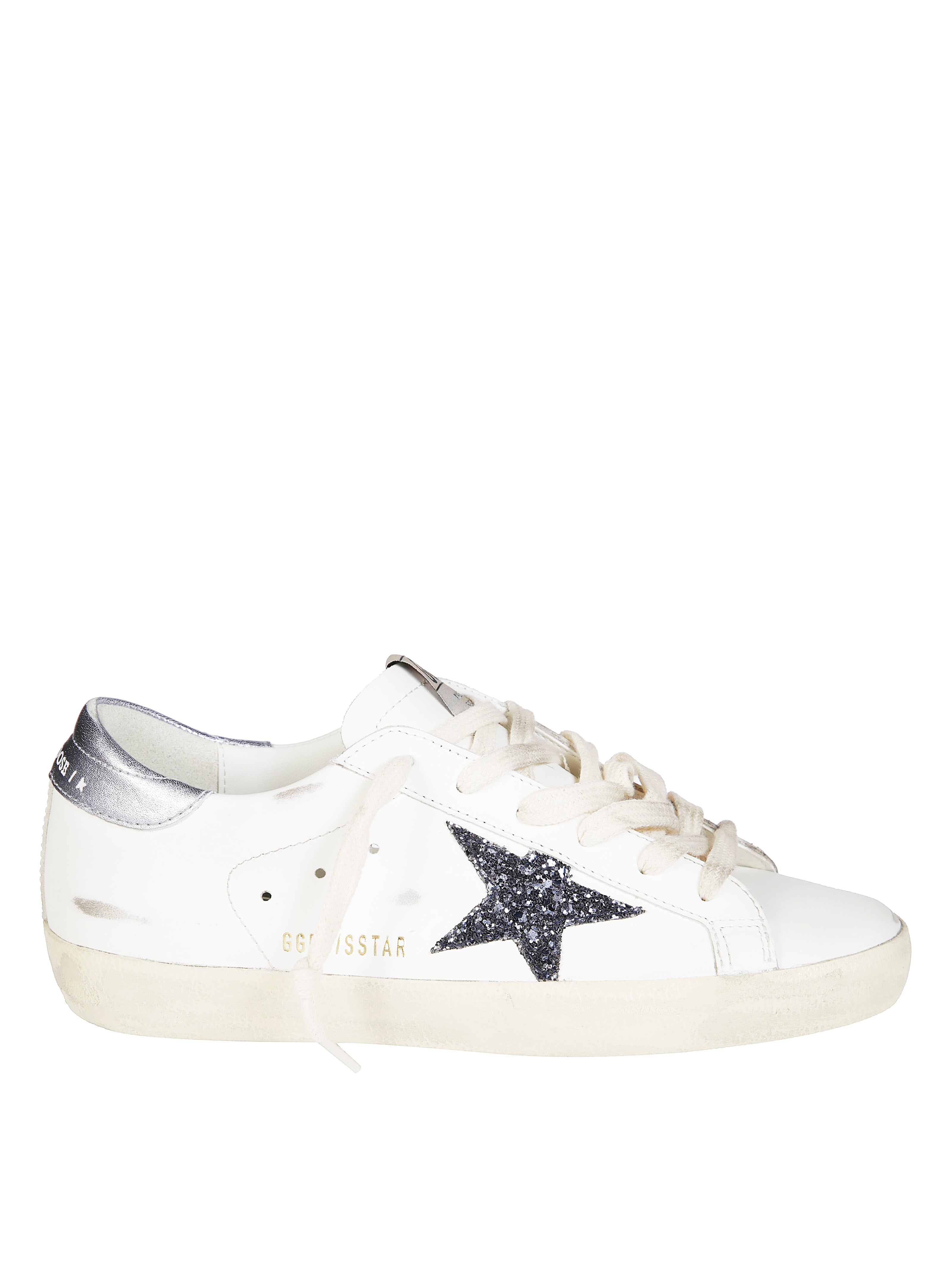 GOLDEN GOOSE Men's Superstar Leather Upper Sneakers with Glitter Details