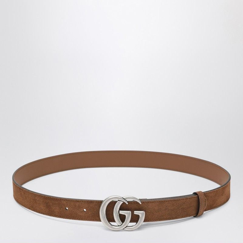 GUCCI Suede Leather Belt with Metal Logoed Buckle - 3 cm Width