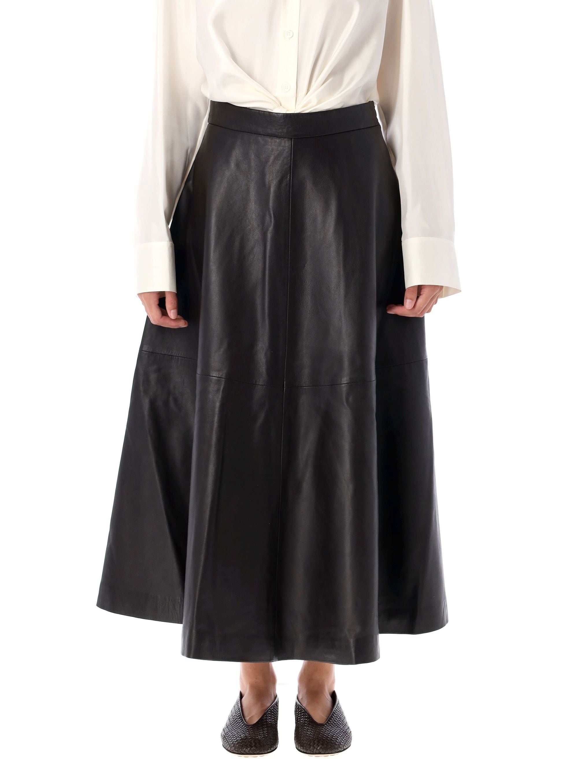 RÓHE Chic A-Line Midi Leather Skirt - Size 36