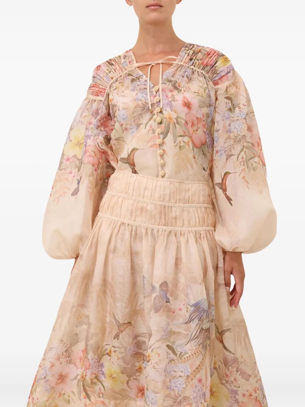 ZIMMERMANN Illuminate Drawn Silk Linen Blouse