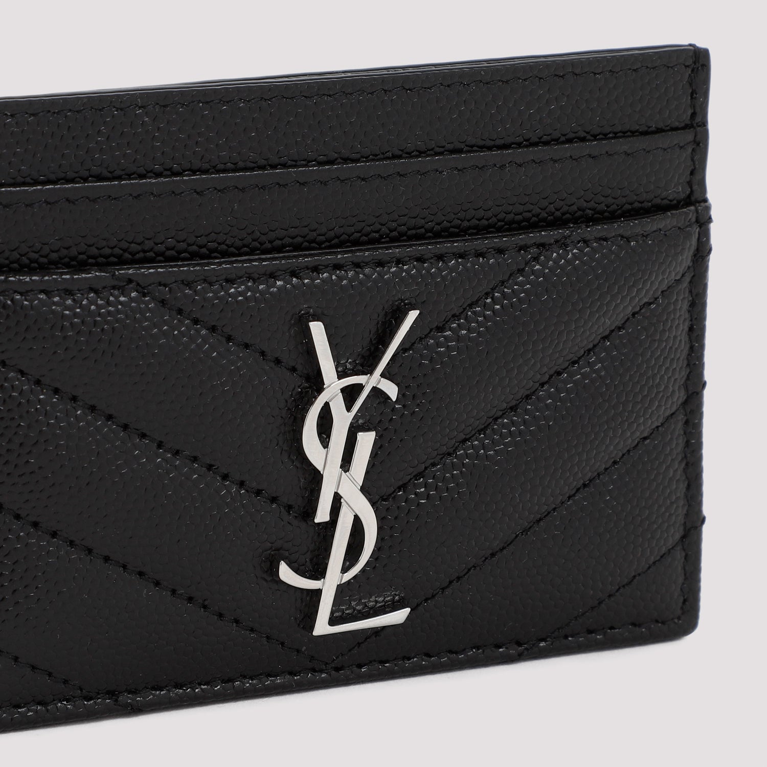 SAINT LAURENT Mini Quilted Card Holder with Metal Logo