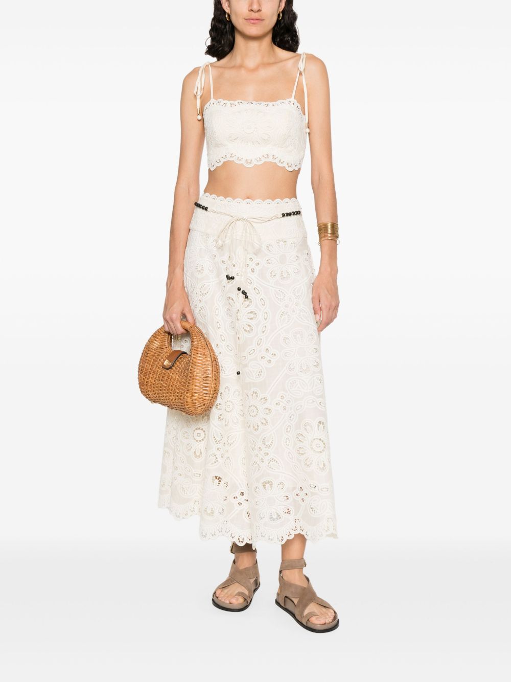 ZIMMERMANN Front Tie Maxi Skirt with Cut-Out Floral Detailing