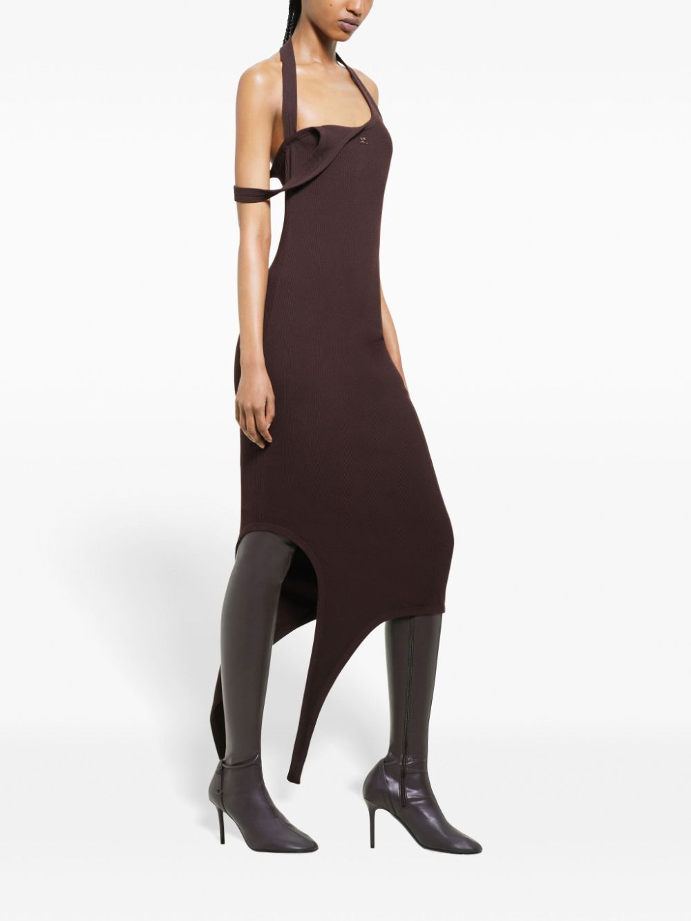 COURREGÈS Ribbed Midi Dress with Asymmetric Hem for Women