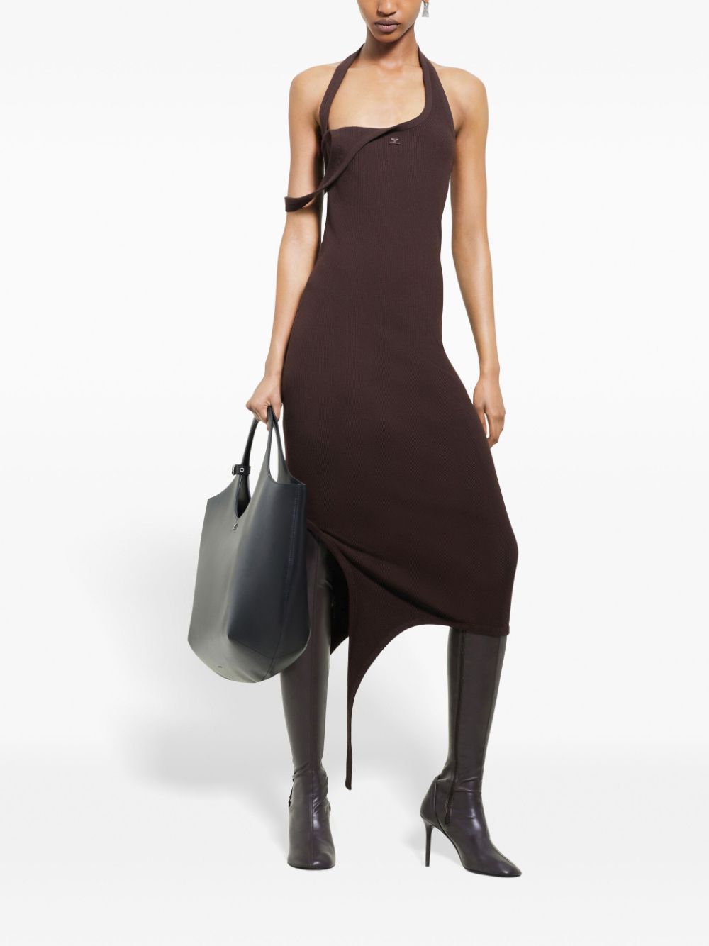 COURREGÈS Ribbed Midi Dress with Asymmetric Hem for Women