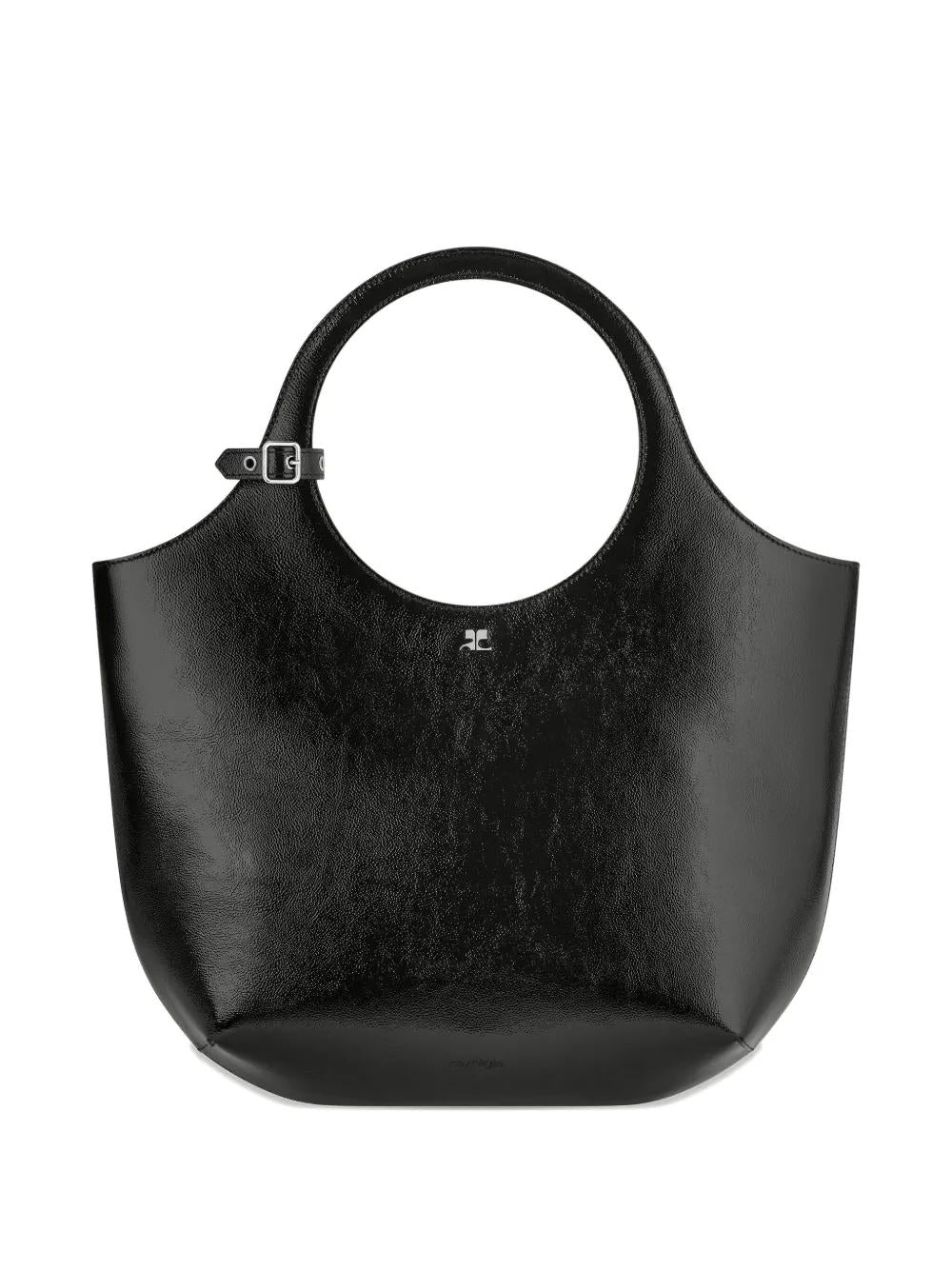 COURREGÈS Medium Leather Tote Handbag with Circular Handles