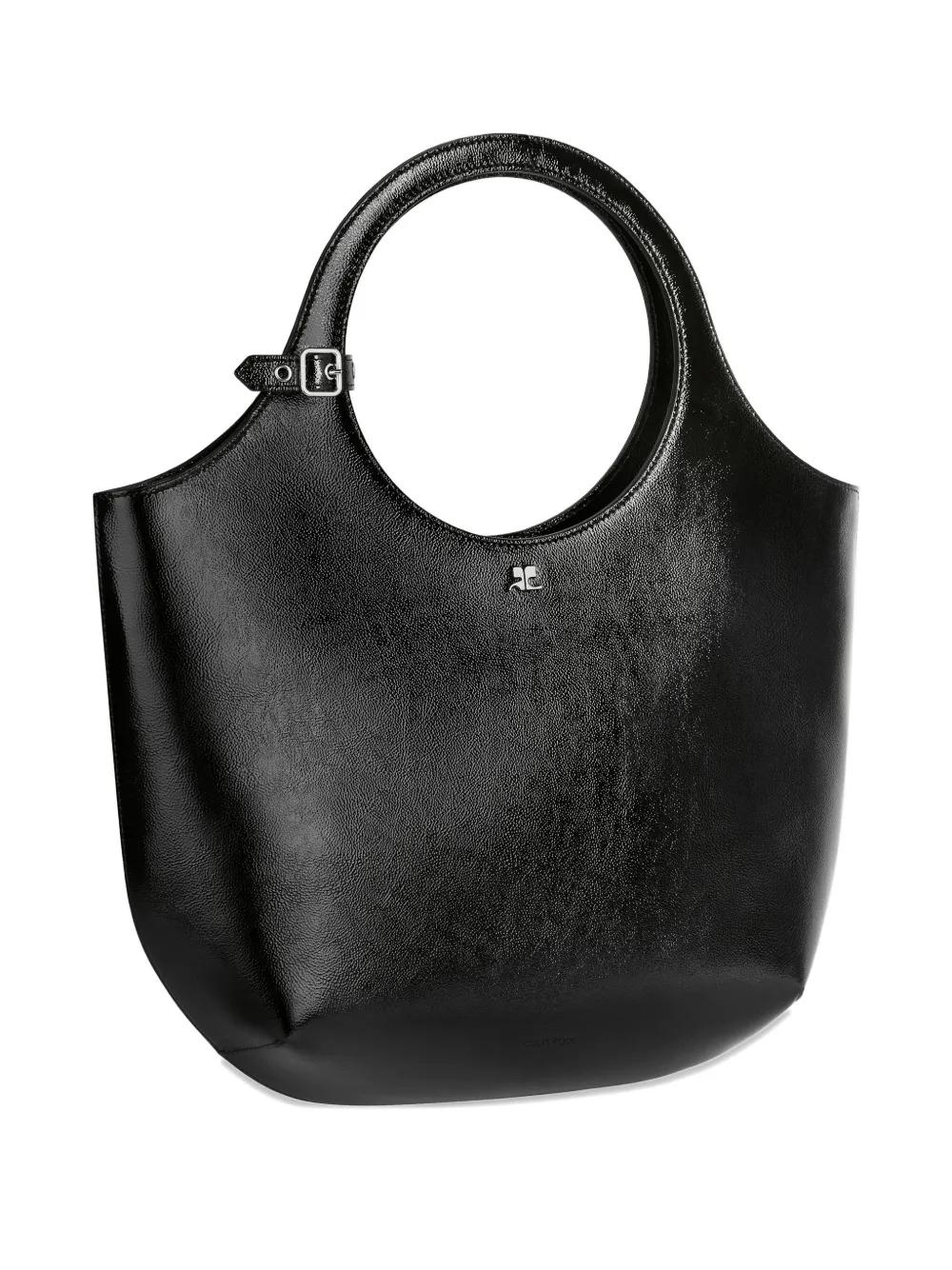 COURREGÈS Medium Leather Tote Handbag with Circular Handles