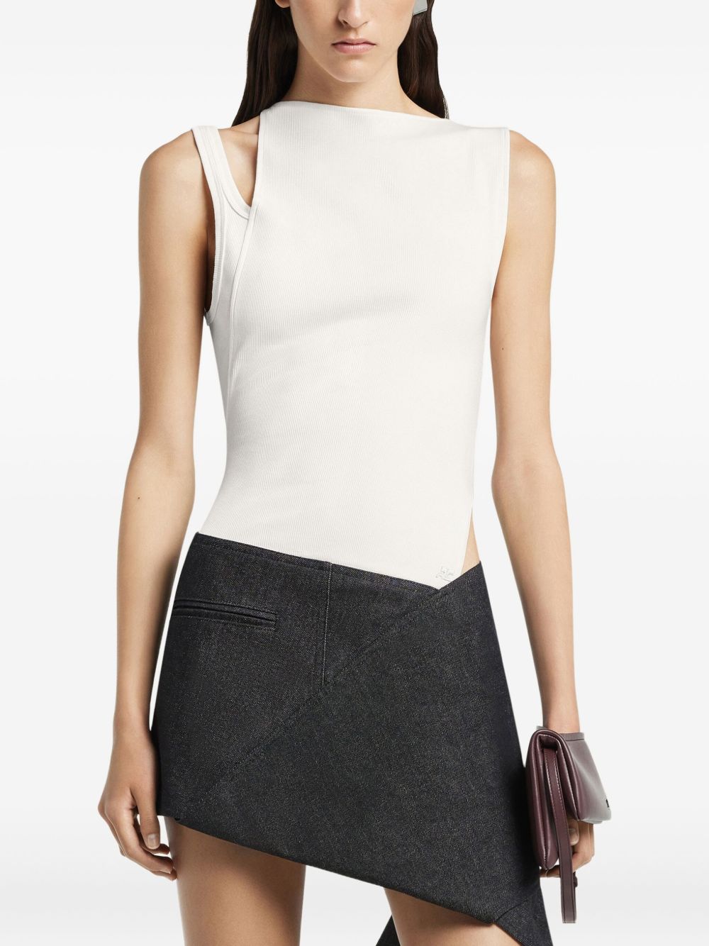 COURREGÈS 90's Asymmetrical Neckline Sleeveless Cotton Top for Women