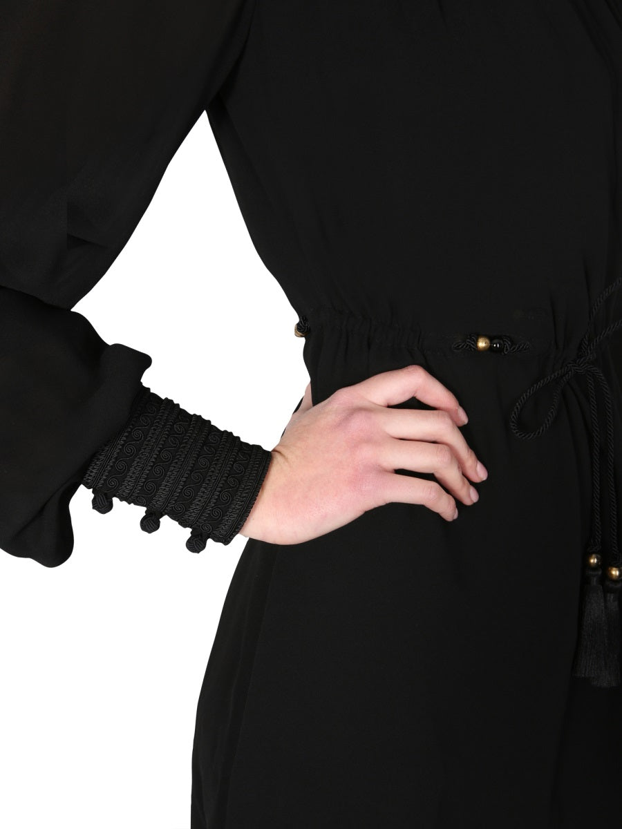 SAINT LAURENT Embroidered Square Neck Long Sleeved Dress