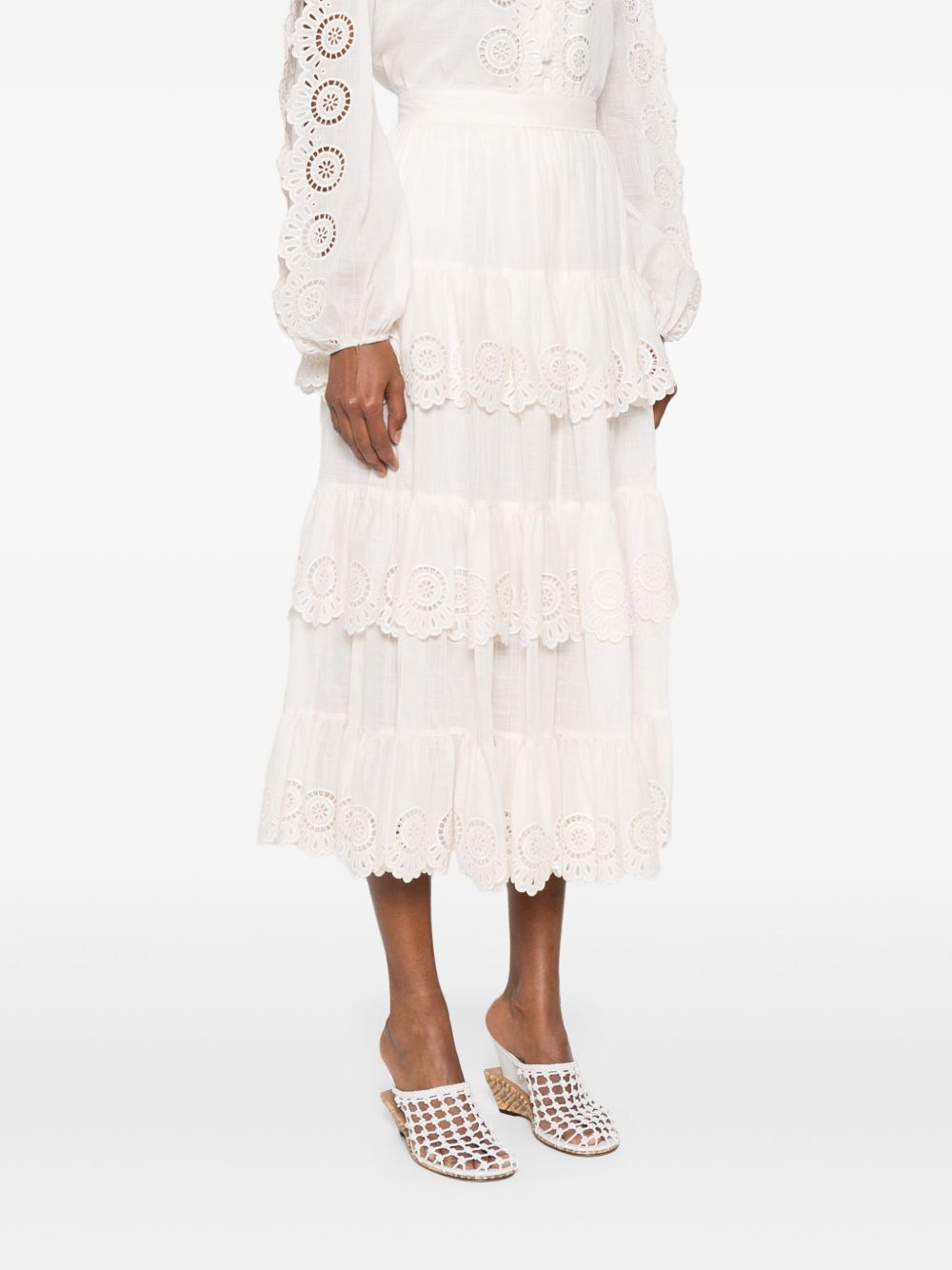 ZIMMERMANN Embroidered A-Line Midi Skirt