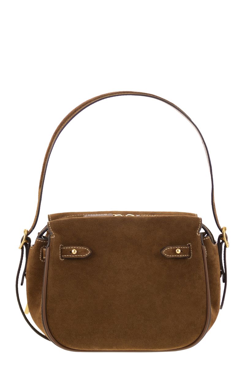 POLO RALPH LAUREN Suede Handbag with Adjustable Leather Strap - 20 cm