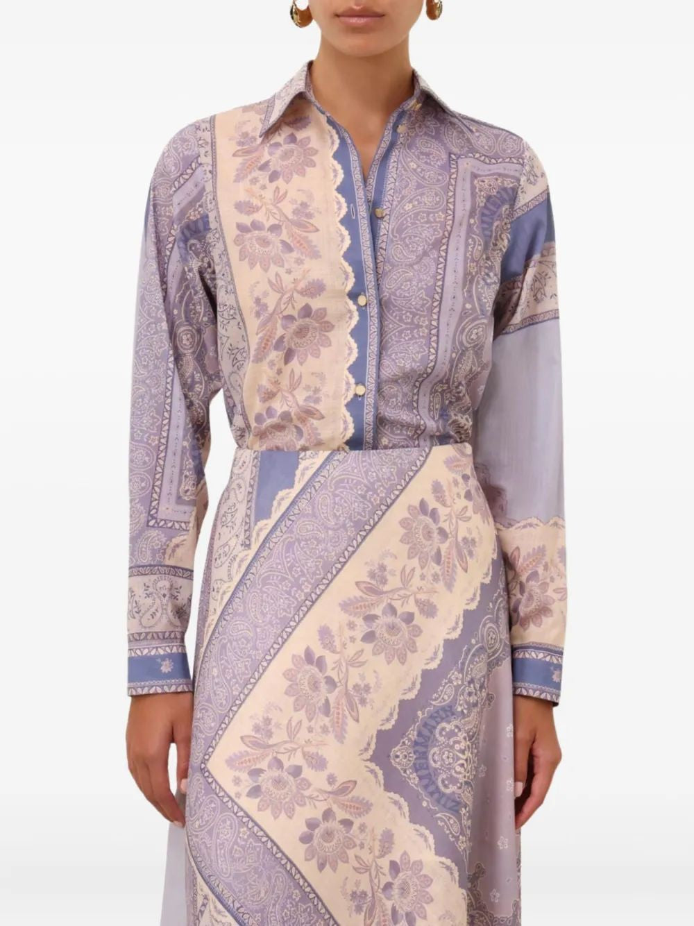 ZIMMERMANN Mixed-Print Button-Up Shirt