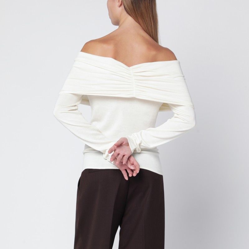 ALMADA LABEL Off-Shoulder Ruched Fold-Over Sweater