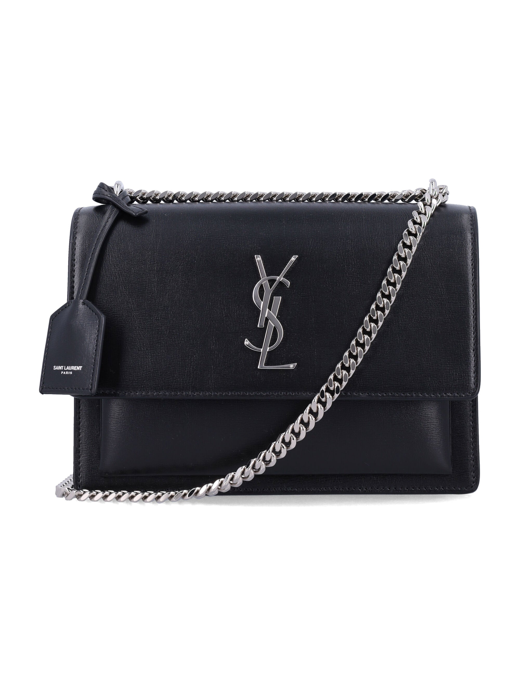 SAINT LAURENT Structured Medium Leather Handbag with Chain Strap