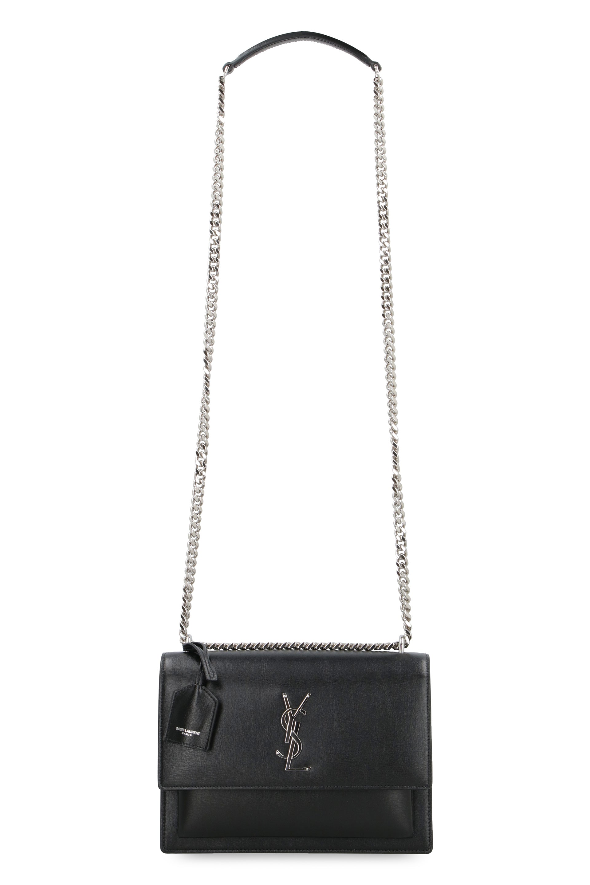 SAINT LAURENT Structured Medium Leather Handbag with Chain Strap