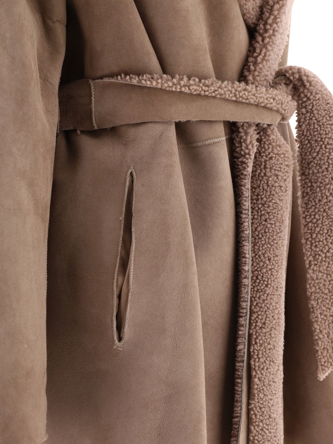 SALVATORE SANTORO Leather and Shearling Jacket with Belted Waist