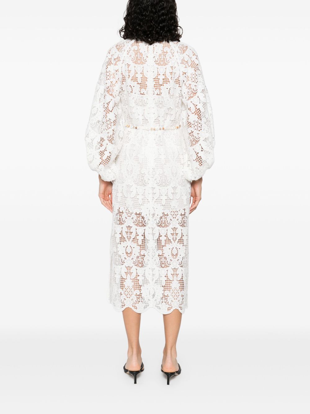 ZIMMERMANN Lace-Up Midi Dress with Puff Sleeves
