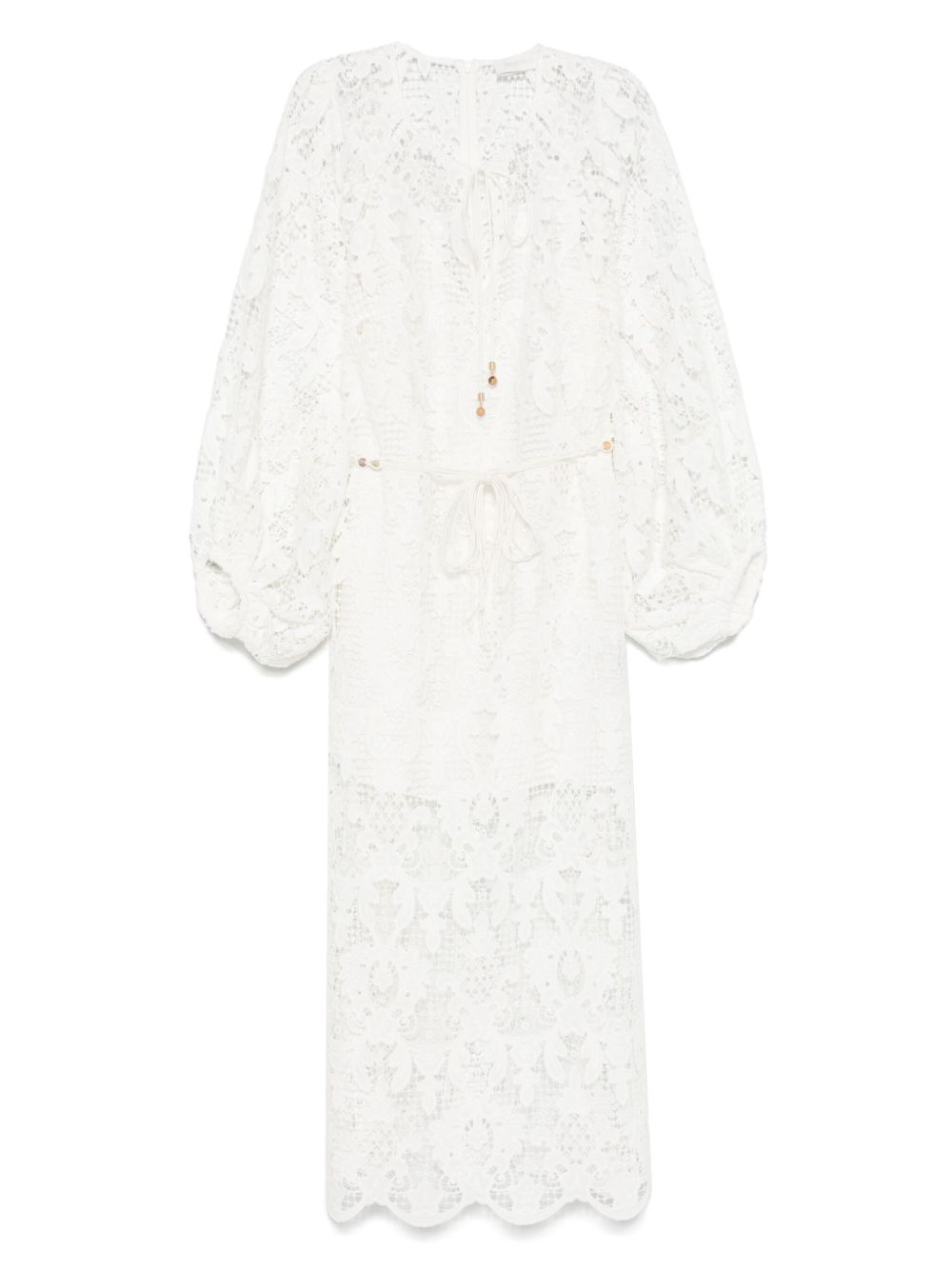 ZIMMERMANN Lace-Up Midi Dress with Puff Sleeves