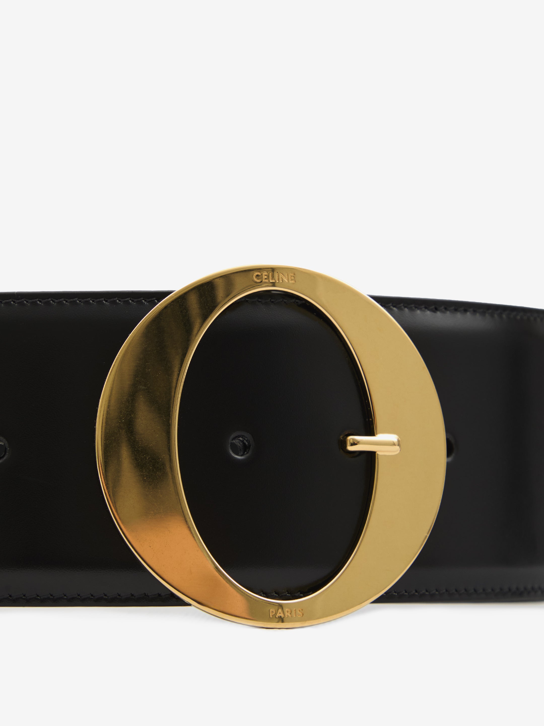 CELINE Adjustable Calfskin Belt with Gold-Tone Buckle - 6.5 cm
