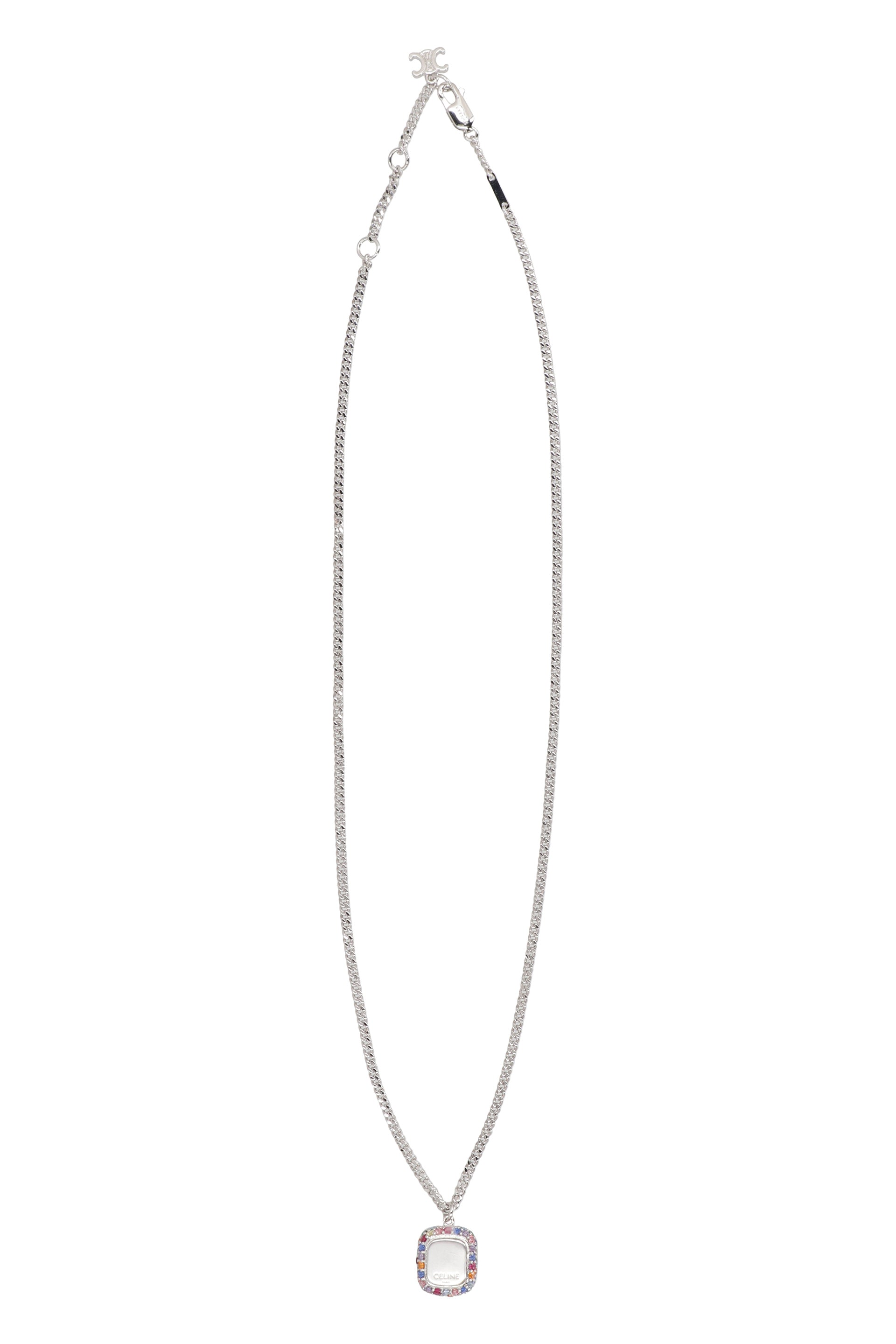CELINE Silver Pendant Brass Necklace with Multicolor Crystals
