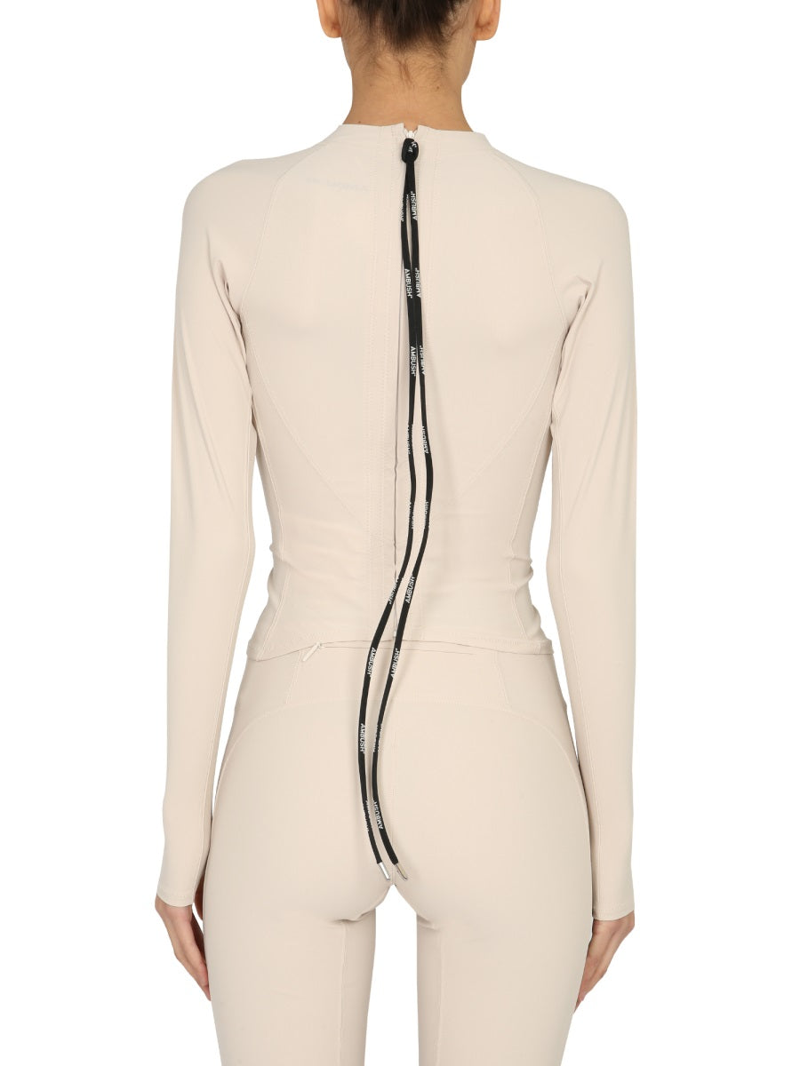 AMBUSH Chic Long Sleeve T-Shirt with Polo Neck and Back Zip