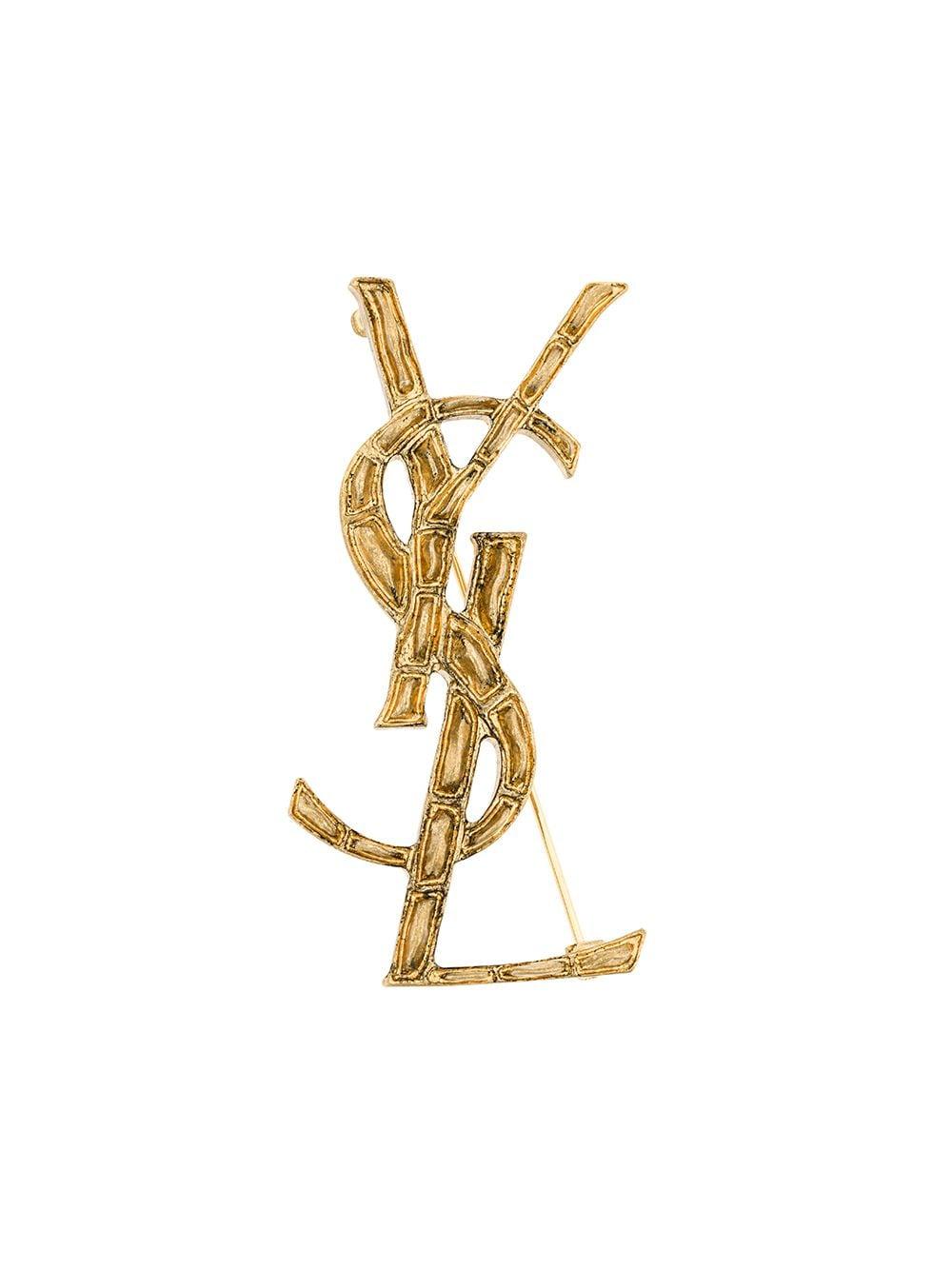 SAINT LAURENT Crocodile-Effect Monogram Brooch