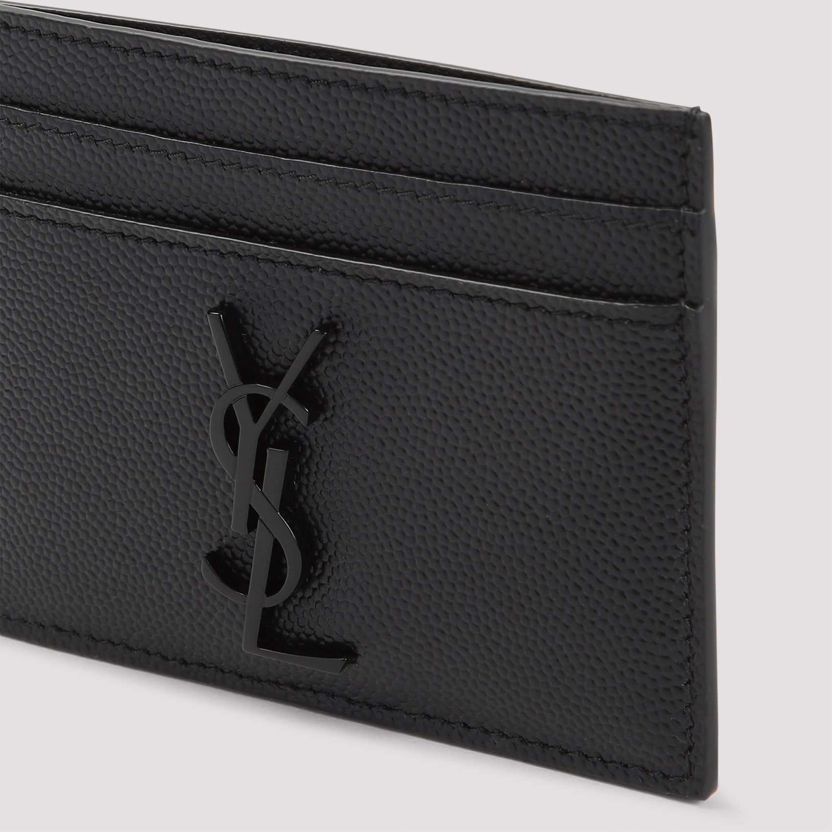 SAINT LAURENT Mini Leather Card Holder with Logo Detail
