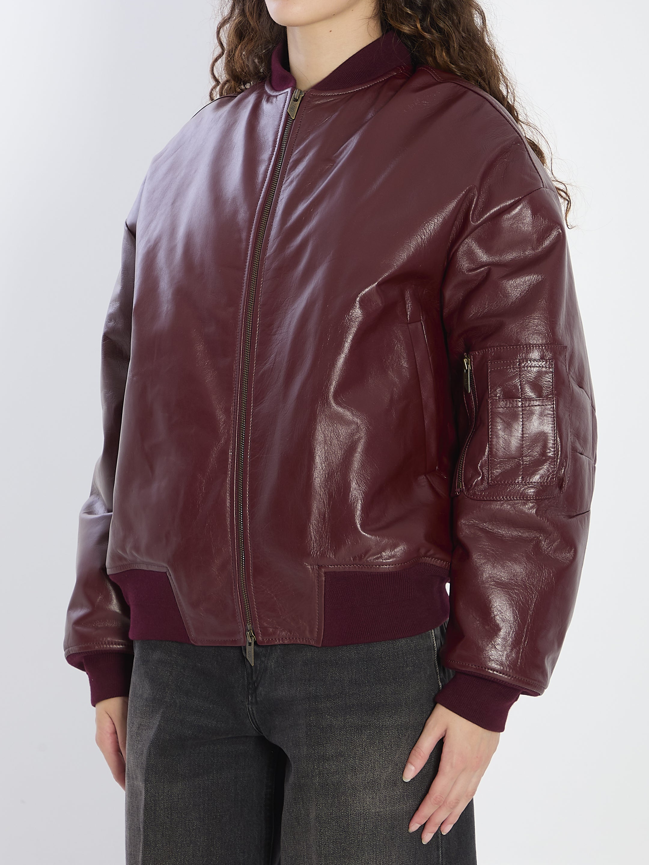 SALVATORE SANTORO Padded Leather Jacket with Mini Pocket - Regular Fit
