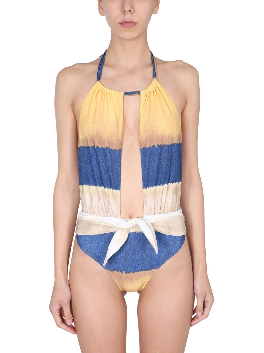 ALBERTA FERRETTI Stylish Tie Dye One Piece Swimsuit with Back Knot