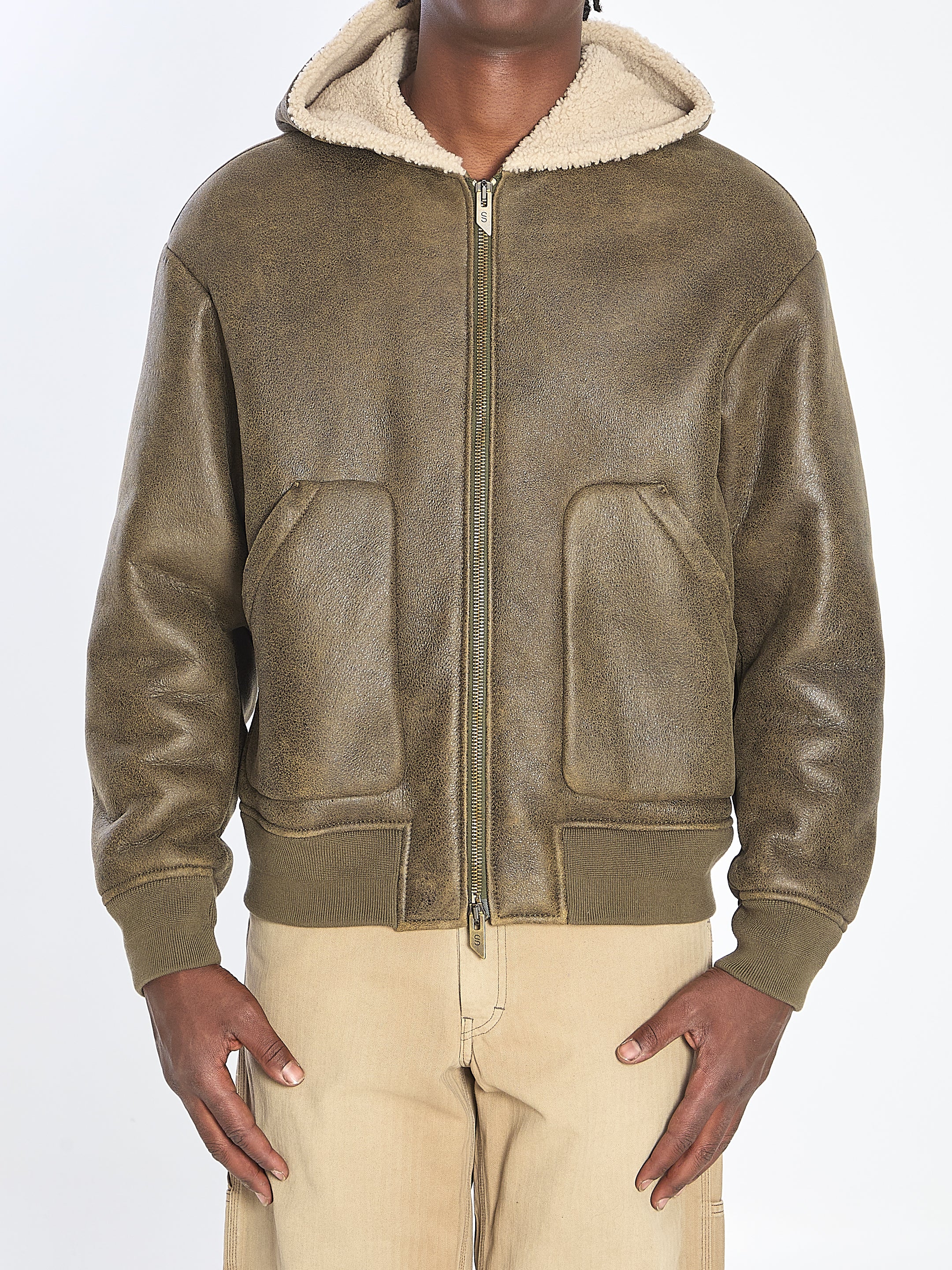 SALVATORE SANTORO Men's Oversized Suede Jacket with Shearling Hood