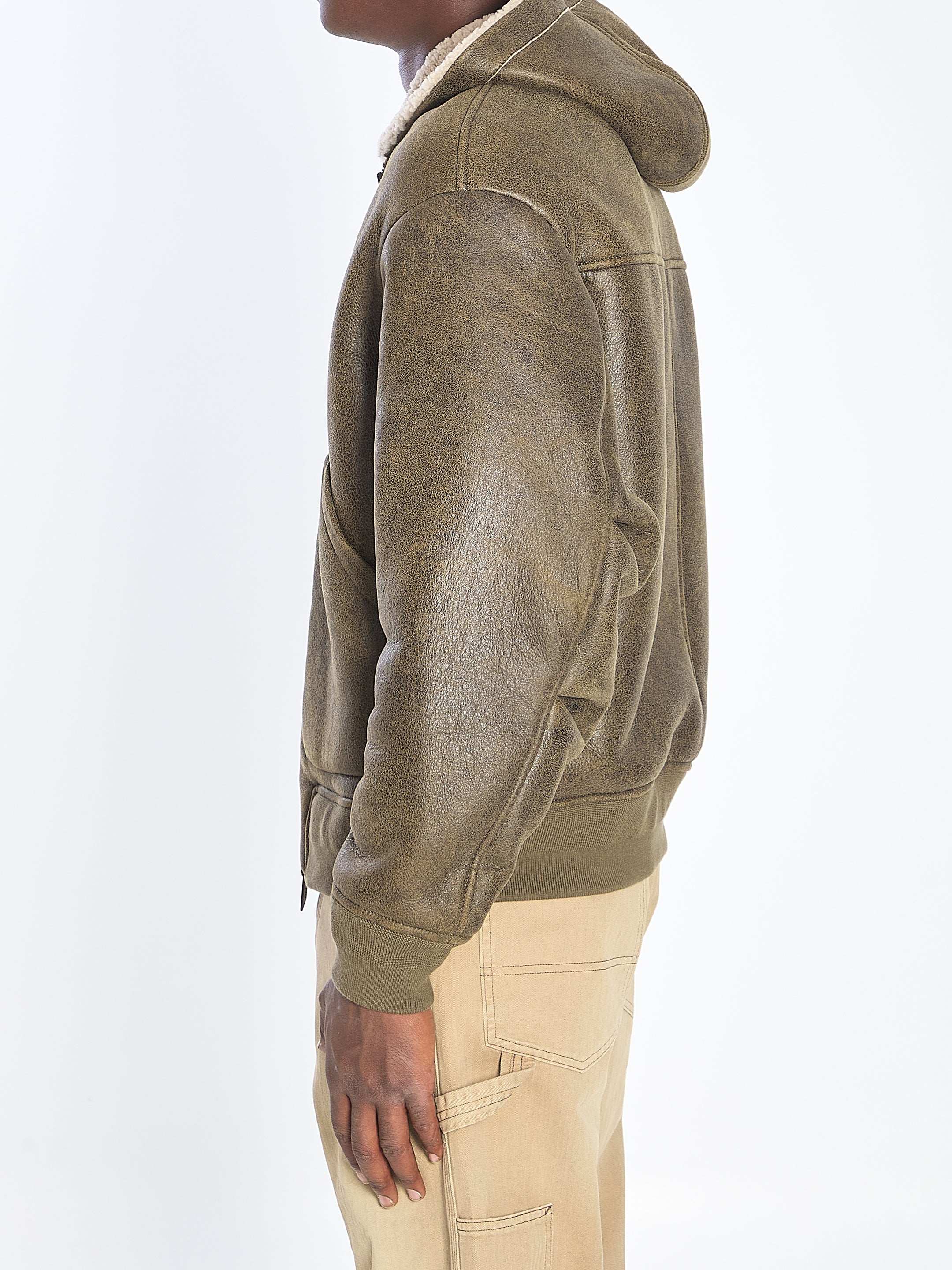 SALVATORE SANTORO Men's Oversized Suede Jacket with Shearling Hood