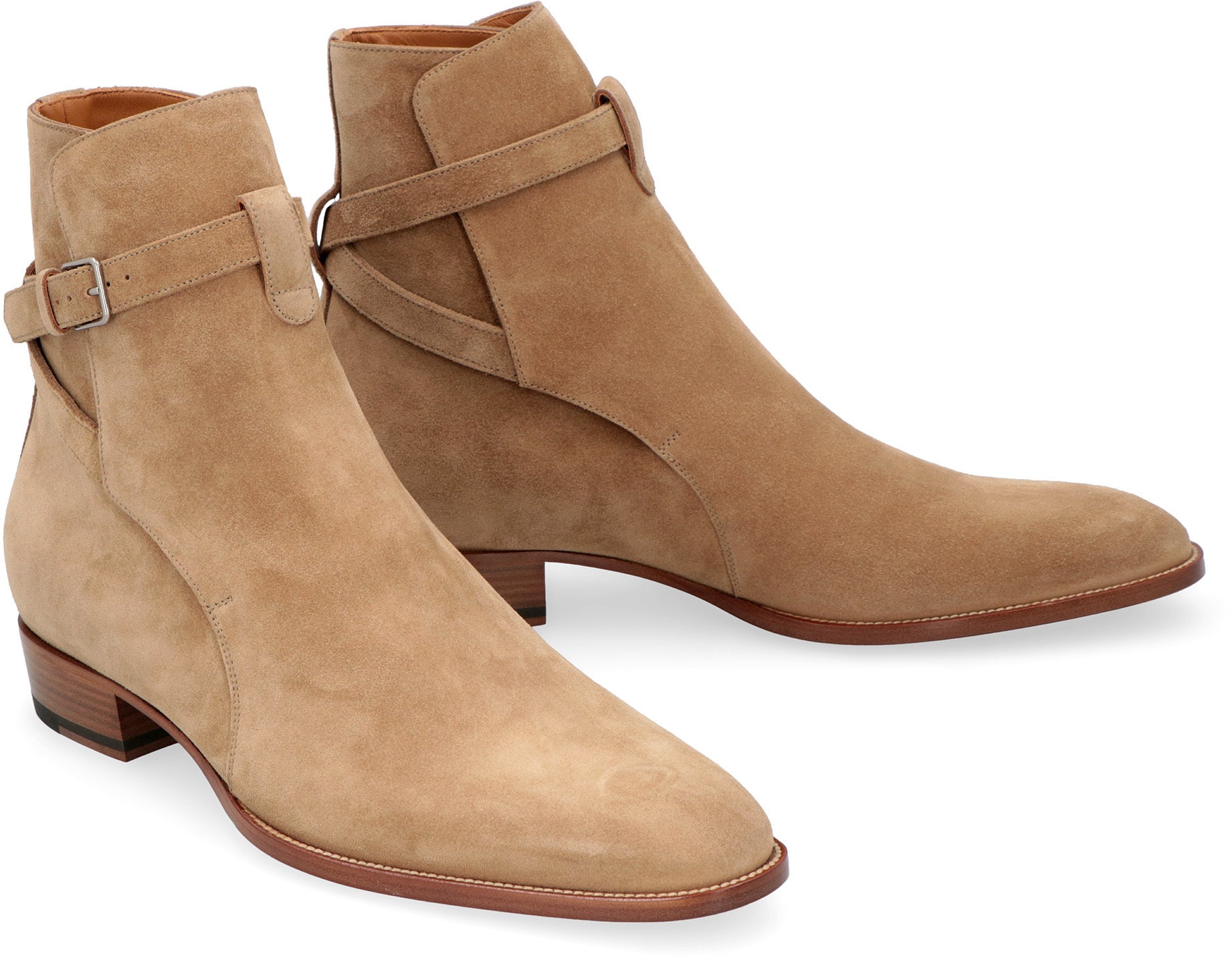 SAINT LAURENT Men's Suede Ankle Boots with Ankle Strap and Buckle