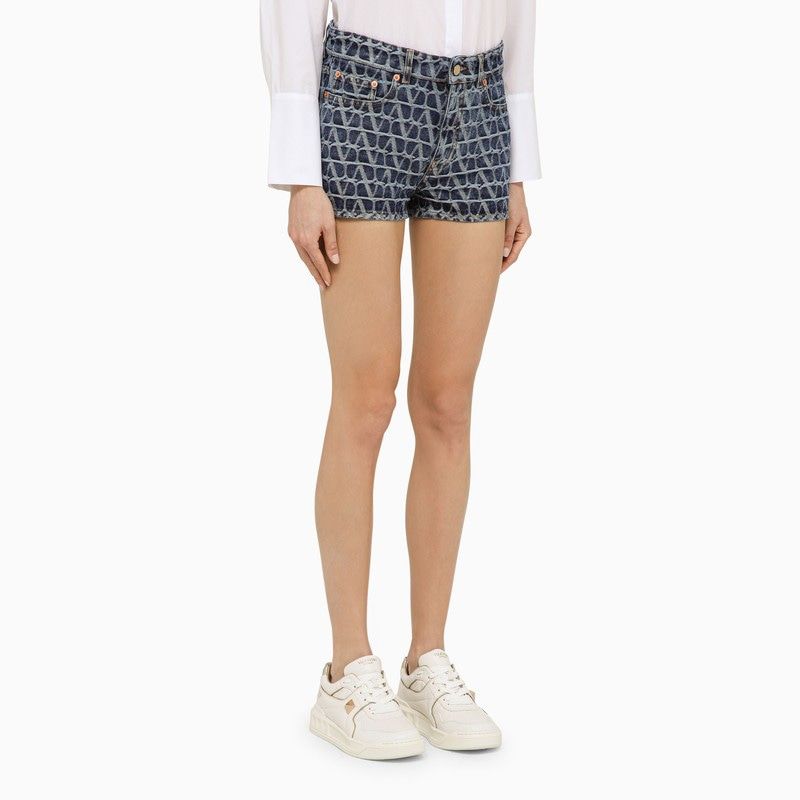 VALENTINO GARAVANI Printed Denim Mini Shorts for Women - SS24
