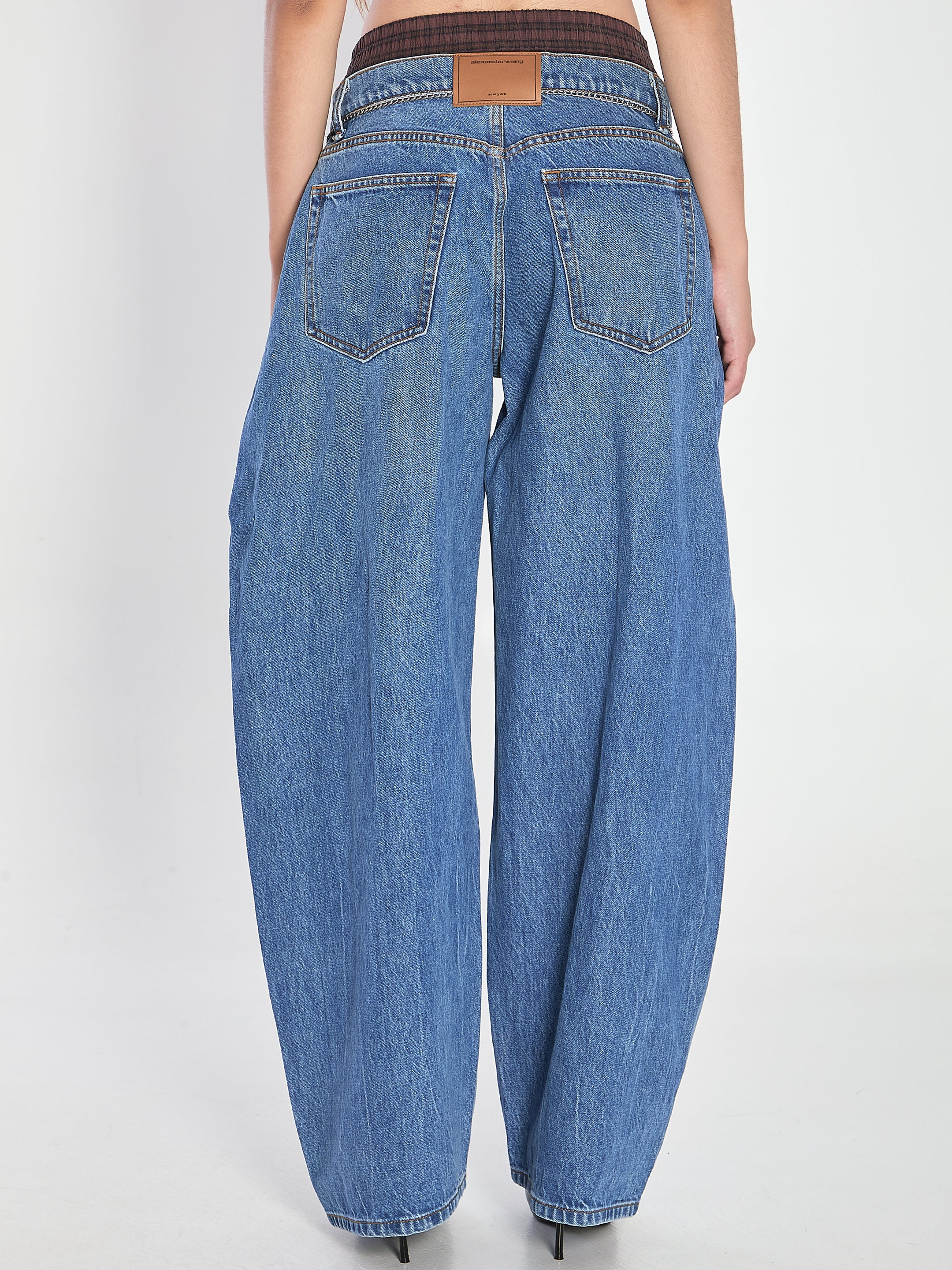 ALEXANDER WANG Wide-Leg Pleated Denim Jeans with Chain Belt