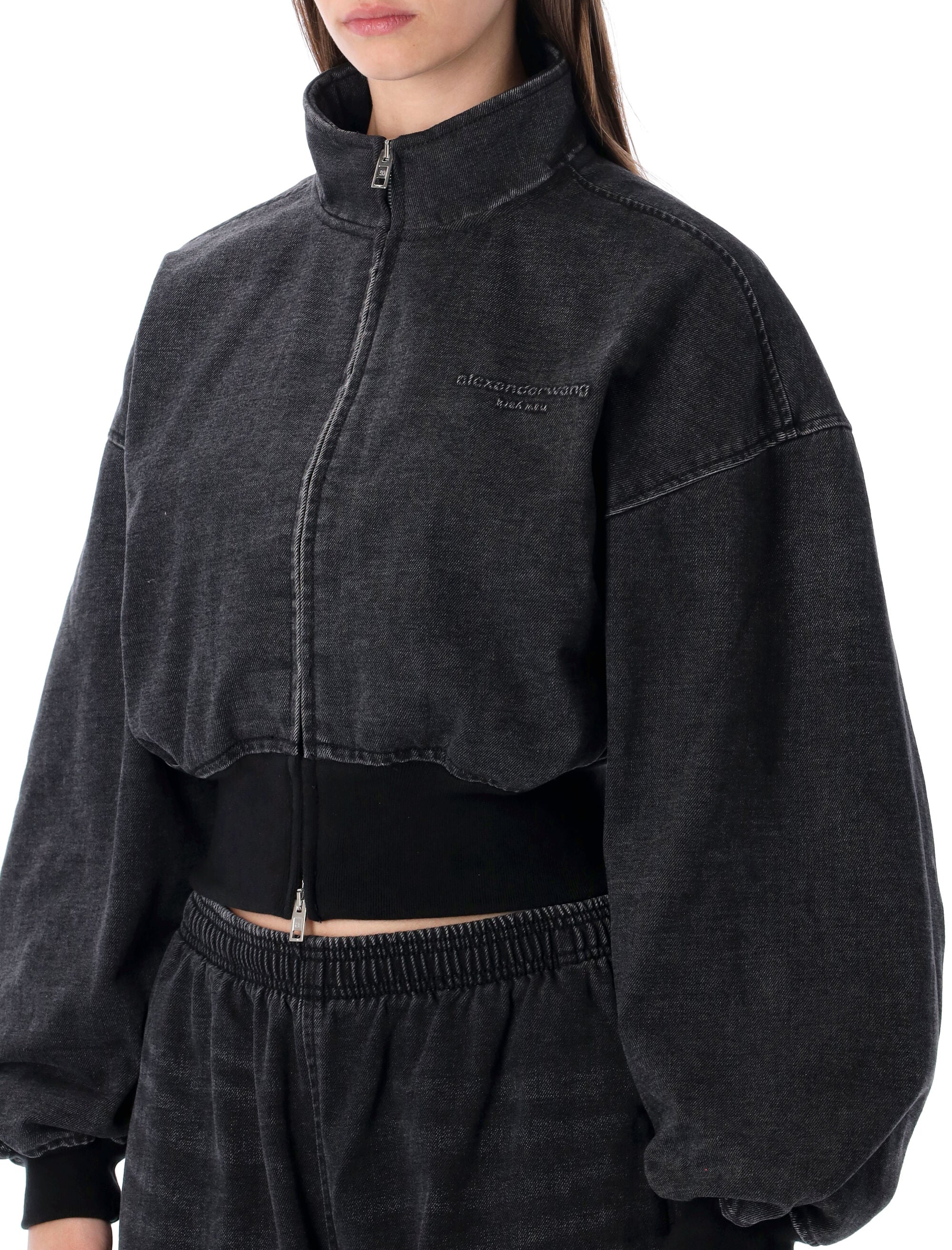 ALEXANDER WANG Women’s Cropped Funnel Neck Denim Jacket - Size S