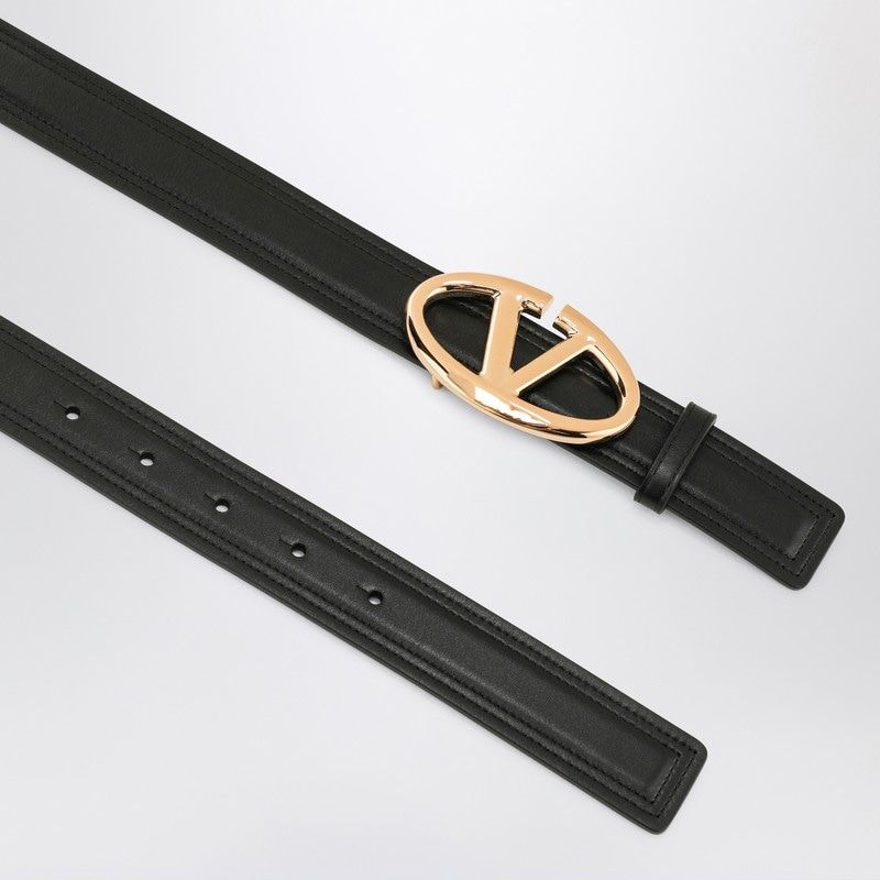 VALENTINO GARAVANI Reversible Leather Belt with Golden Metal Finishing